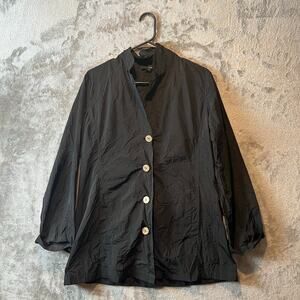 Sun Kim Jacket Women's SM Crinkle Black Collar Lightweight Boho Lagenlook Artsy